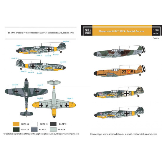 Sbs D48034 1/48 Decal For Messerschmitt Bf-109f In Spanish Service