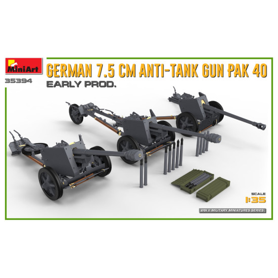 Miniart 35394 - 1/35 - German 7 5cm Anti Tank Gun Pak 40 Early Prod Armor Kit