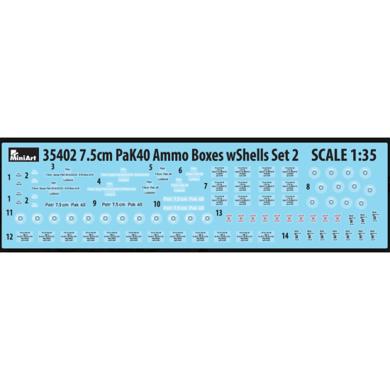 Miniart 35402 - 1/35 - 7 5cm Pak40 Ammo Boxes With Shells Set 2 Model Kit