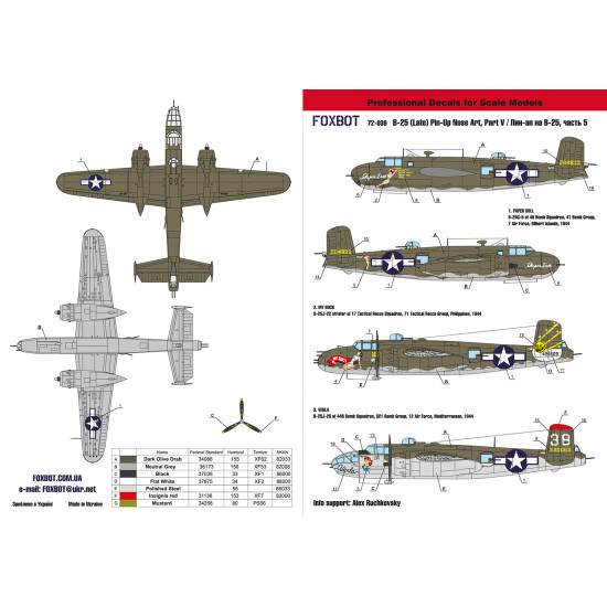 Foxbot 72-039 1/72 North American B 25g J Mitchell Late Pin Up Nose Art And Stencils Part 5