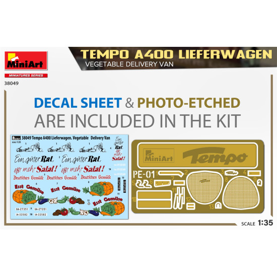 Miniart 38049 - 1/35 - Tempo A400 Lieferwagen Vegetable Delivery Van Vehicle Kit