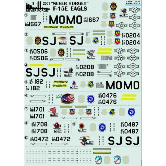 DECAL 1/72 FOR F-15E EAGLES DECALS SET 1/72 PRINT SCALE 72-030