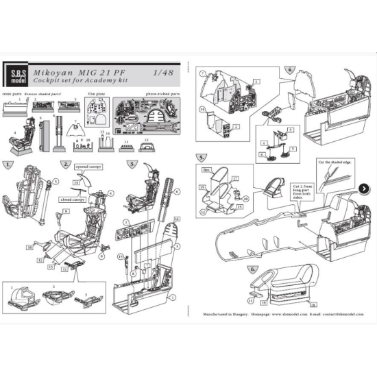 Sbs 48040 1/48 Mig 21 Pf Cockpit Set For Academy Kit Resin Photo Etched