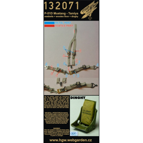 Hgw 132071 1/32 Textile Seatbelts For P-51d Mustang Dinghy Resin Pillow Tamiya