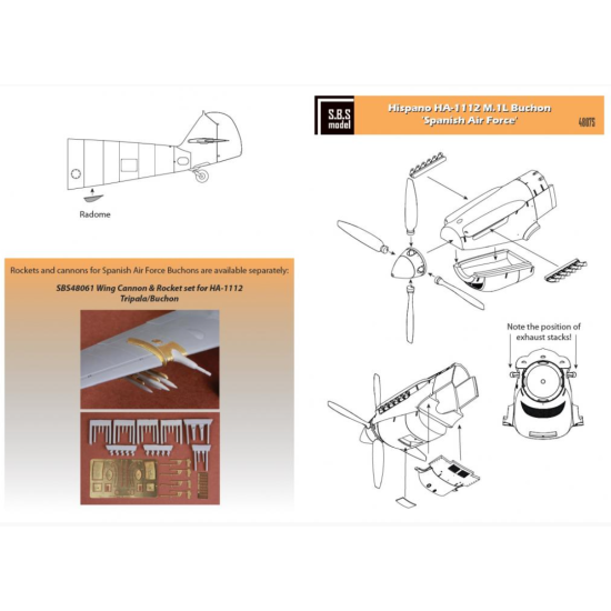 Sbs 48075 1/48 Hispano Ha 1112 M 1l Buchon Spanish Air Force For Tamiya Resin Decals