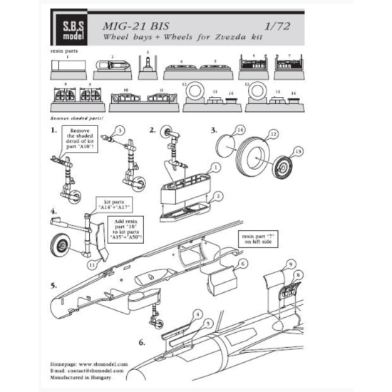 Sbs 72008 1/72 Mig 21bis Wheel Bays And Wheels For Zvezda Kit Resin Model
