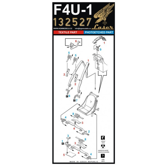 Hgw 132527 1/32 Seatbelts For F4u-1 Corsair Pre-cut Laser For Tamiya