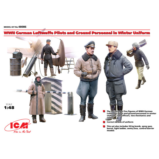 WWII German Luftwaffe Pilots and Ground Personnel in Winter Uniform 1/48 ICM 48086