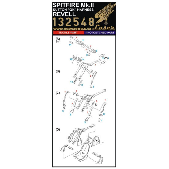 Hgw 132548 1/32 Seatbelts For Spitfire Mk Ii Sutton Qs Harness Laser Revell