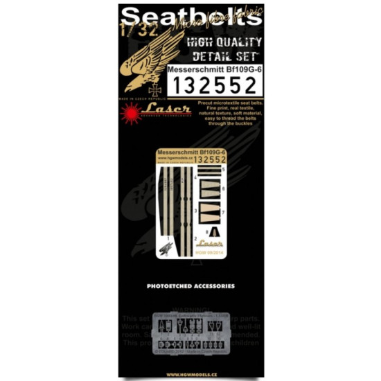 HGW 1/32 seatbelts for Messerschmitt Bf 109G-6 from Revell - 132552 HGW 1/32 seatbelts for Messerschmitt Bf 109G-6 from Revell - 132552