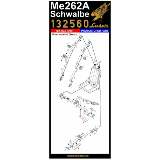 Hgw 132560 1/32 Seatbelts For Messerschmitt Me 262a Schwalbe Pre-cut Laser Orlon Revell Trumpeter