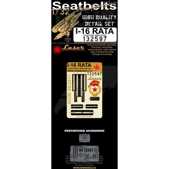 Hgw 132597 1/32 Seatbelts For I-16 Rata Pre-cut Laser