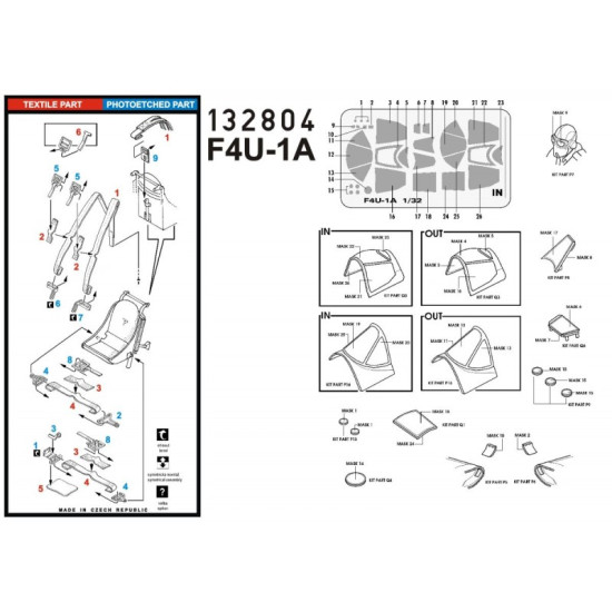 Hgw 132804 1/32 Seatbelts For F4u-1 Corsair Basic Line Seatbelts And Masks Tamiya