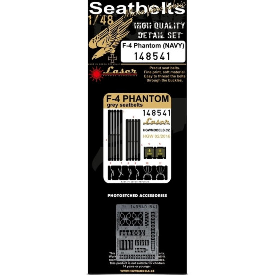 Hgw 148541 1/48 Seatbelts For F-4 Phantom Navy Pre-cut Laser For Academy Eduard