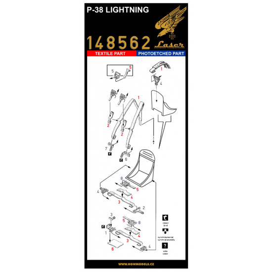 Hgw 148562 1/48 Seatbelts For P-38 Lightning Pre-cut Laser Accessories Aircraft