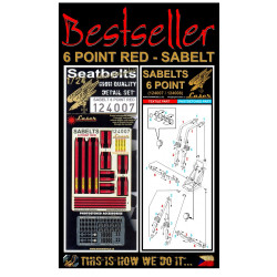 Hgw 124007 1/24 Sabelt Red Six Point Pre-cut Laser 2x Racing Safety Seat Belts