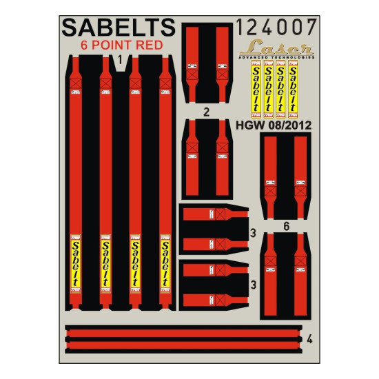 Hgw 124007 1/24 Sabelt Red Six Point Pre-cut Laser 2x Racing Safety Seat Belts