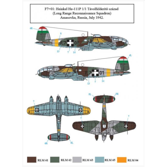 Sbs D72023 1/72 Heinkel He 111 P In Hungarian Service Decal For Aircraft