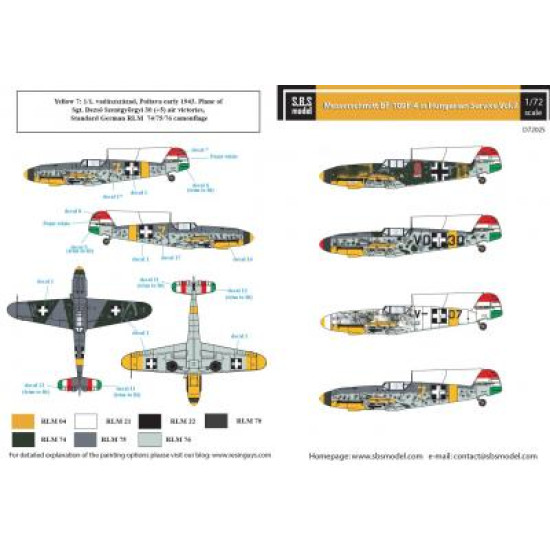 Sbs D72025 1/72 Messerschmitt Bf 109f In Hungarian Service Vol Ii Decal Model Kit