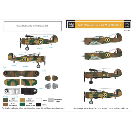 Sbs D72036 1/72 South African Air Force In East Africa Ww Ii Vol I Decal Model Kit