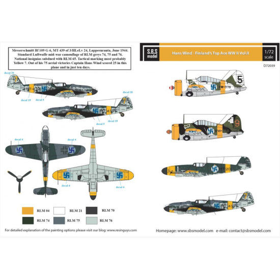 Sbs D72039 1/72 Hans Wind Finlands Top Ace Ww Ii Vol Ii Decal