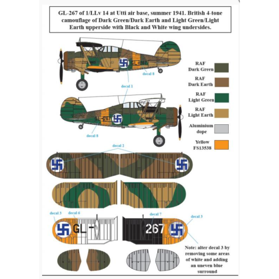 Sbs D48008 1/48 Gloster Gladiator In Finnish Service Ww Ii For Roden Merit Decal Model