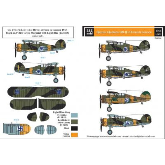 Sbs D48008 1/48 Gloster Gladiator In Finnish Service Ww Ii For Roden Merit Decal Model