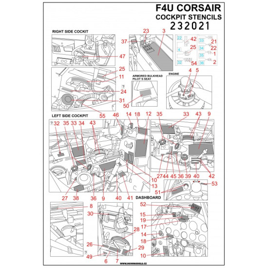 Hgw 232021 1/32 Decal For F4u Cockpit Stencils