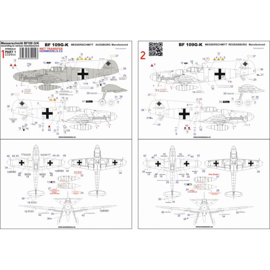 Hgw 232044 1/32 Decal For Messerschmitt Bf109 G/K Stencils Part I