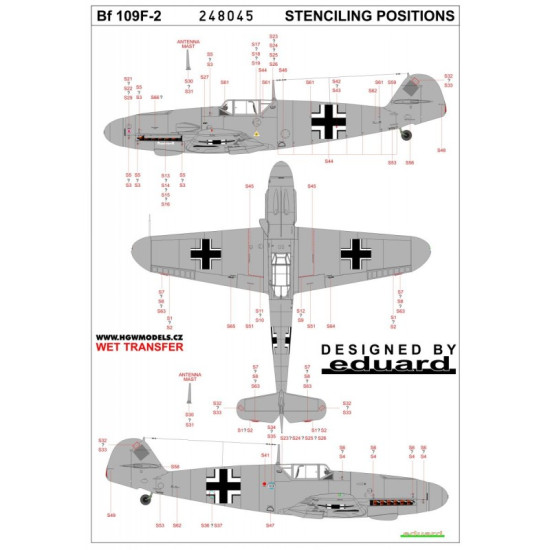 Hgw 248045 1/48 Decal For Messerschmitt Bf 109f Stencils For Eduard