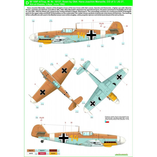 Hgw 248050 1/48 Decal For Messerschmitt Bf 109 Afrika Markings