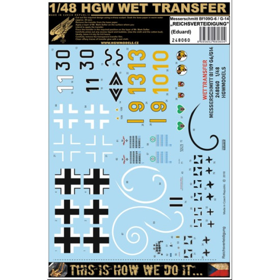 Hgw 248060 1/48 Decal For Bf 109g-6/G-14 Reichsverteidigung Markings For Eduard