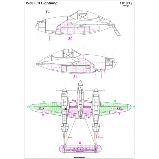 Hgw 481032 1/48 P-38 F/H Lightning For Tamiya