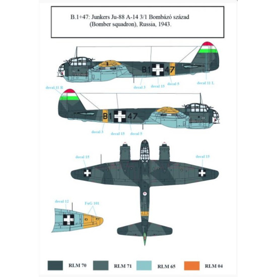 Sbs D48022 1/48 Junkers Ju 88 In Hungarian Service Ww Ii Decal Model