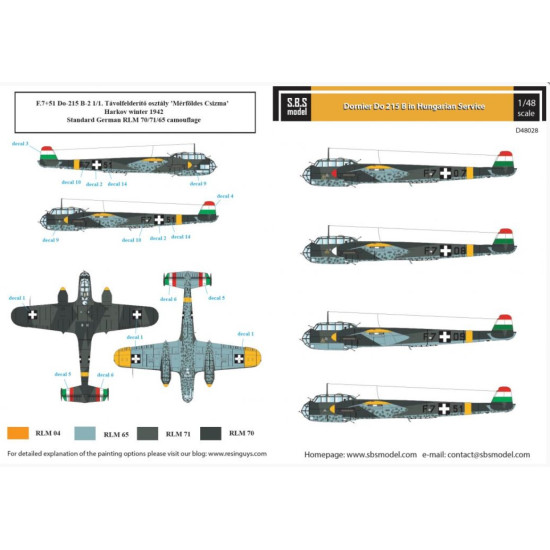 Sbs D48028 1/48 Dornier Do 215 B In Hungarian Service Decals Model