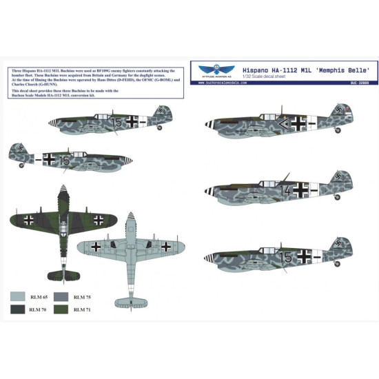 Sbs Buc-32008 1/32 Hispano Ha 1112 M1l Memphis Belle For Hasegawa Decal Models