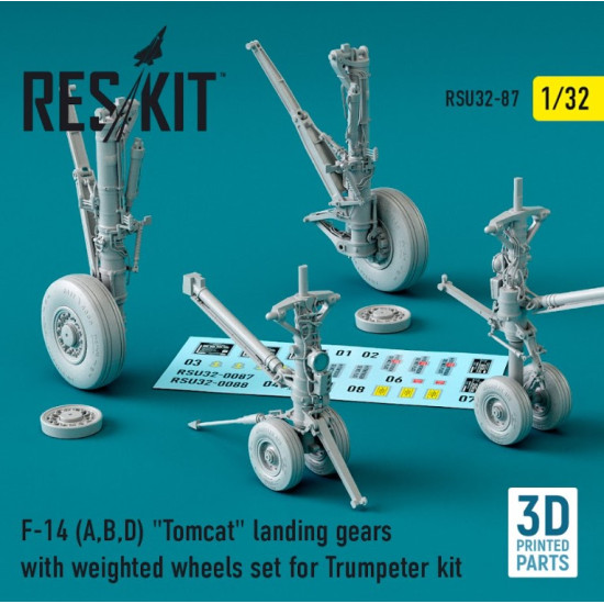 Reskit Rsu32-0087 1/32 F14 A B D Tomcat Landing Gears With Weighted Wheels Set For Trumpeter Kit 3d Printing