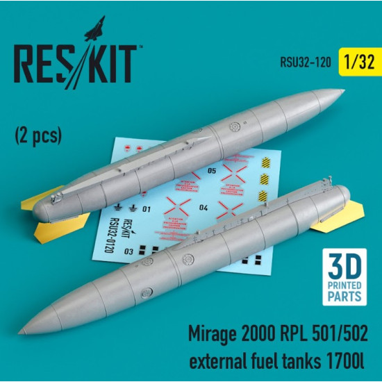 Reskit Rsu32-0120 1/32 Mirage 2000 Rpl 501 502 External Fuel Tanks 1700lt 2 Pcs. 3d Printing