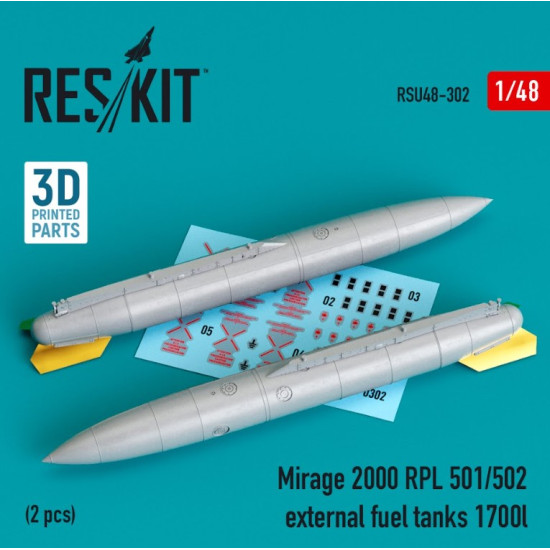 Reskit Rsu48-0302 1/48 Mirage 2000 Rpl 501 502 External Fuel Tanks 1700lt 2 Pcs 3d Printing