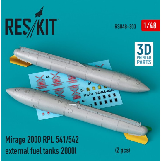 Reskit Rsu48-0303 1/48 Mirage 2000 Rpl 541 542 External Fuel Tanks 2000lt 2 Pcs 3d Printing