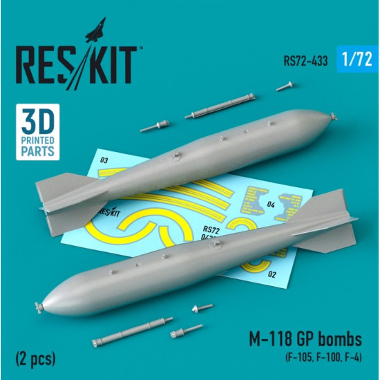 Reskit Rs72-0433 1/72 M118 Gp Bombs 2 Pcs F105 F100 F4 3d Printing