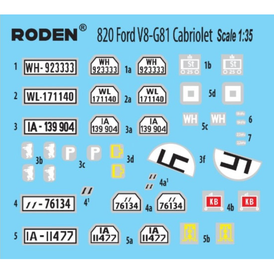 Roden 820 1/35 Ford V8 G81 Cabriolet Plastic Model Kit