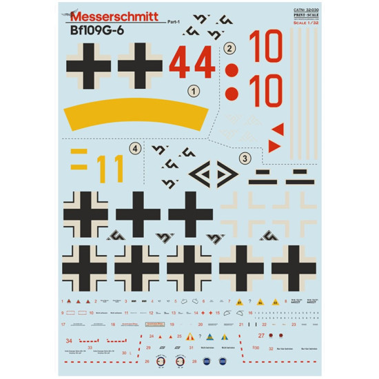 Print Scale 32-030 1/32 Decal For Messerschmitt Bf109 G 6 Part 1 Accessories For Aircraft