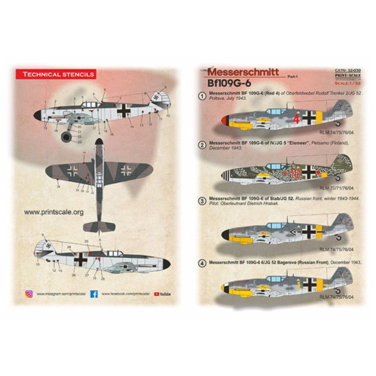 Print Scale 32-030 1/32 Decal For Messerschmitt Bf109 G 6 Part 1 Accessories For Aircraft