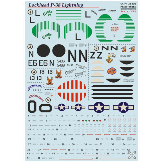 Print Scale 72-498 1/72 Decal For P38 Lightning In Bare Metal Accessories For Aircraft