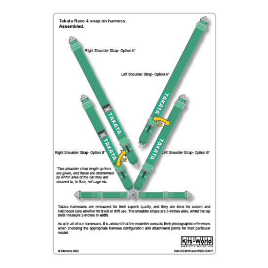 Kits World Kw3d124016 1/24 3d Decal Takata Race 4-snap Harness Green