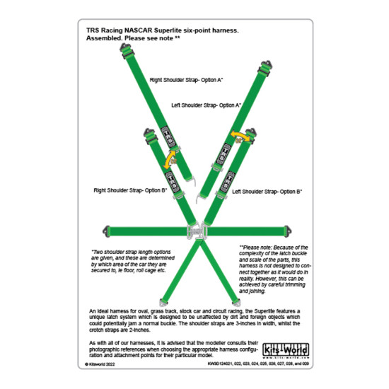 Kits World Kw3d124024 1/24 3d Decal Trs Racing Nascar Superlite 6-point Harness Green