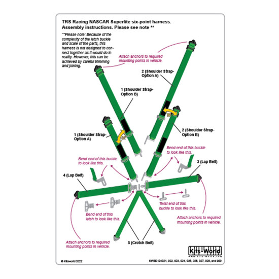 Kits World Kw3d124024 1/24 3d Decal Trs Racing Nascar Superlite 6-point Harness Green