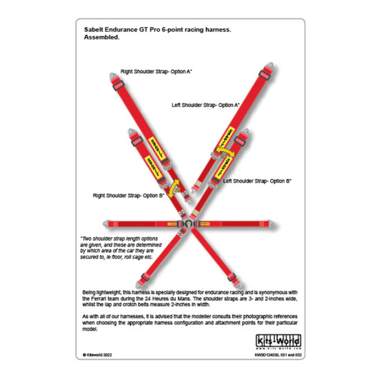 Kits World Kw3d124030 1/24 3d Decal Sabelt Endurance Gt Pro 6-point Harness Red