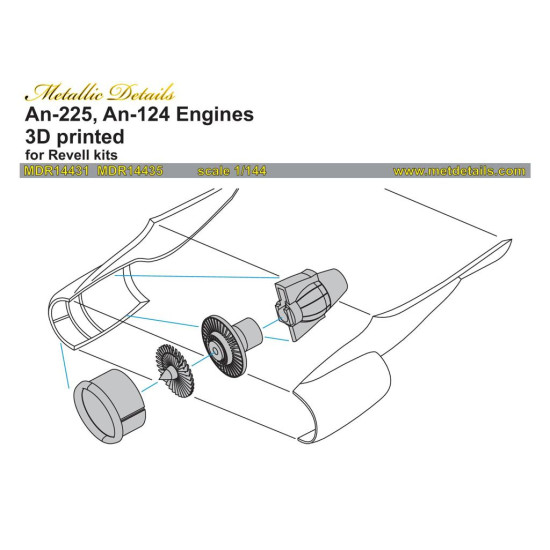 Metallic Details Mdr14435 1/144 An-124 Ruslan. Engines 3d Printed Revell